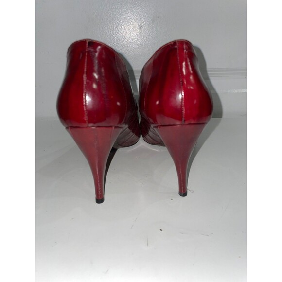 Leather Of The Sea Vintage Women’s Open Toe Heel Pump size 9.5 Burgundy Leather - Picture 6 of 11